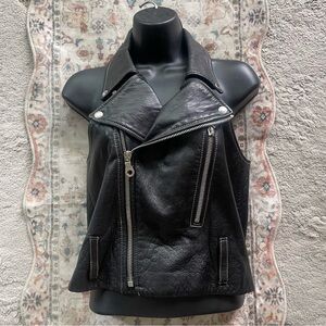 John Richmond Vintage Black Leather Biker Vest